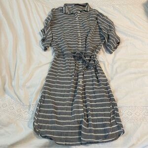 JUST Female XS Dyre long shirt Grey/Blue and white stripes Shirt Dress